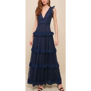 Lulus Marvelous Darling Navy Lace Ruffled Tiered Dress Sz. XS